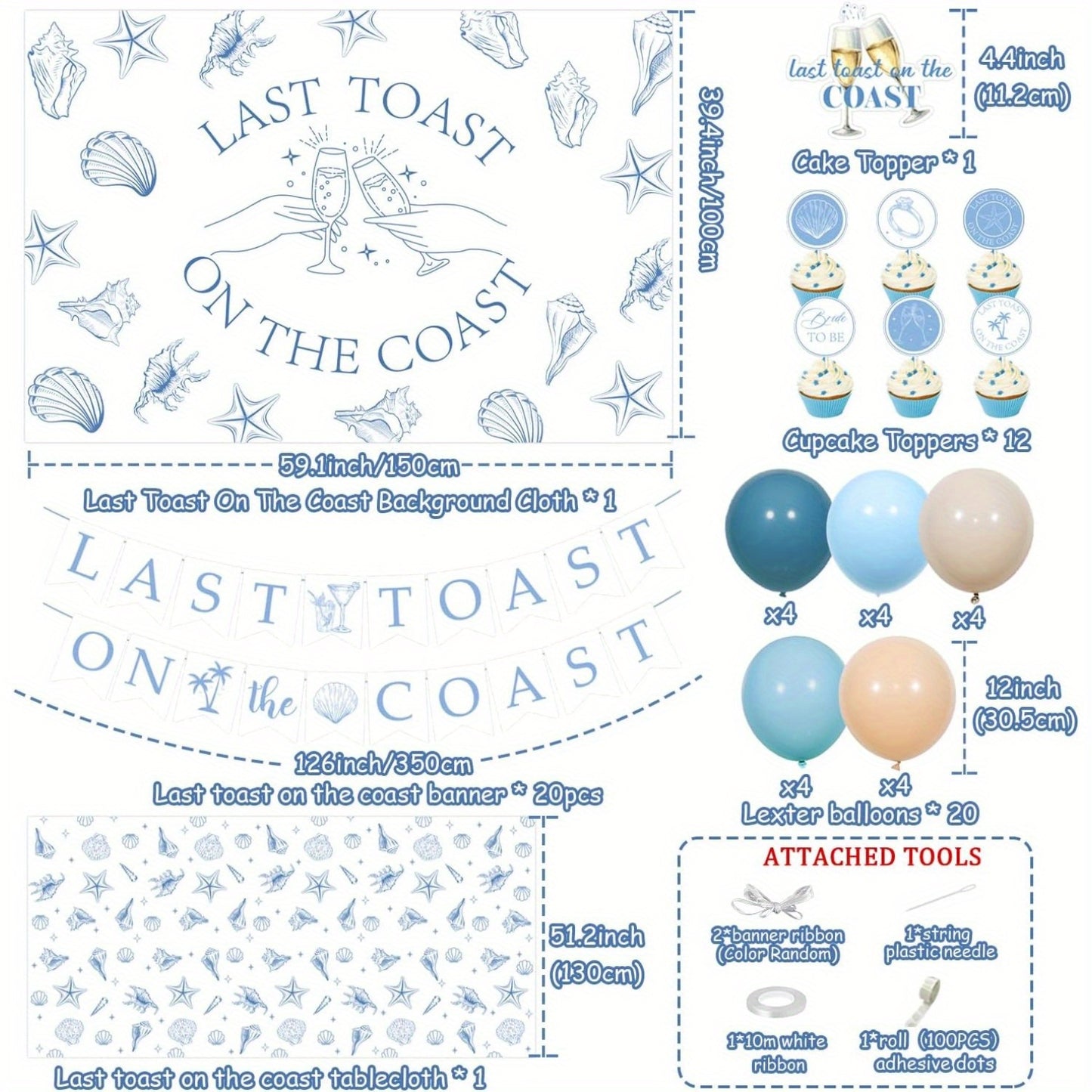 Last Toast on the Coast – Complete Beach-Themed Bachelorette Party Décor Kit