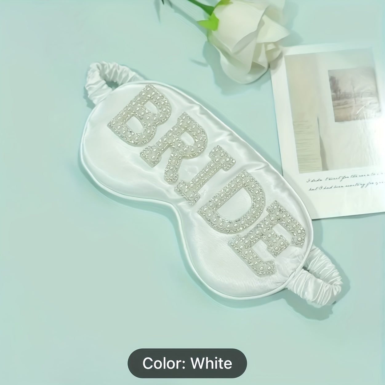 White Satin Rhinestone Eye Mask