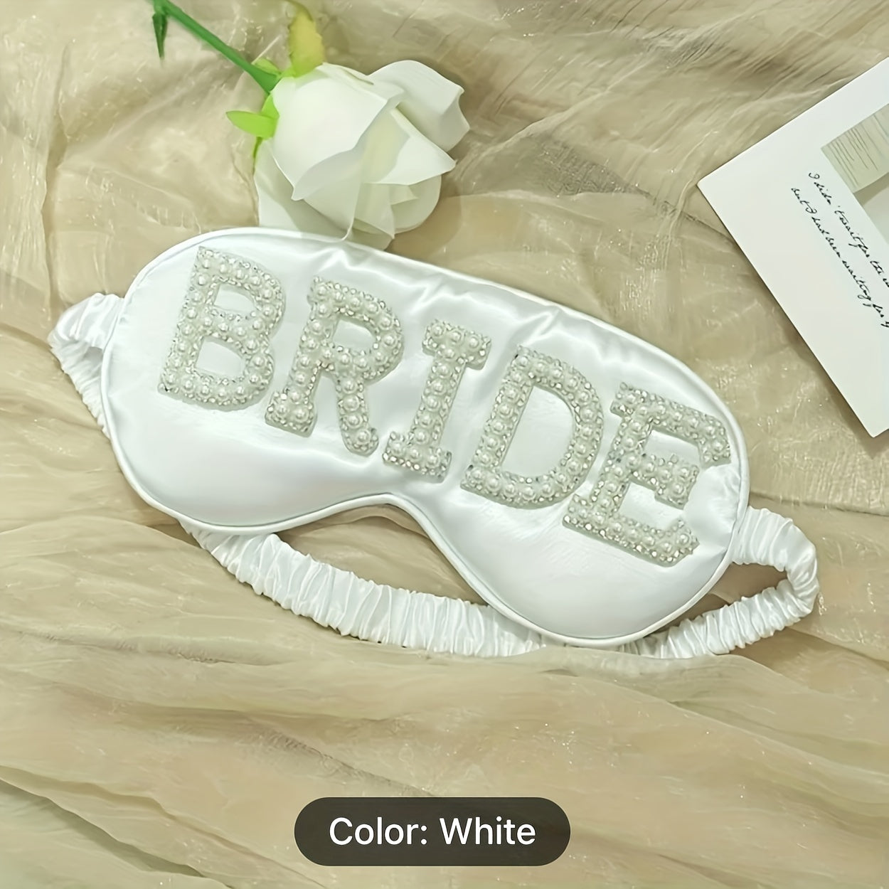 White Satin Rhinestone Eye Mask