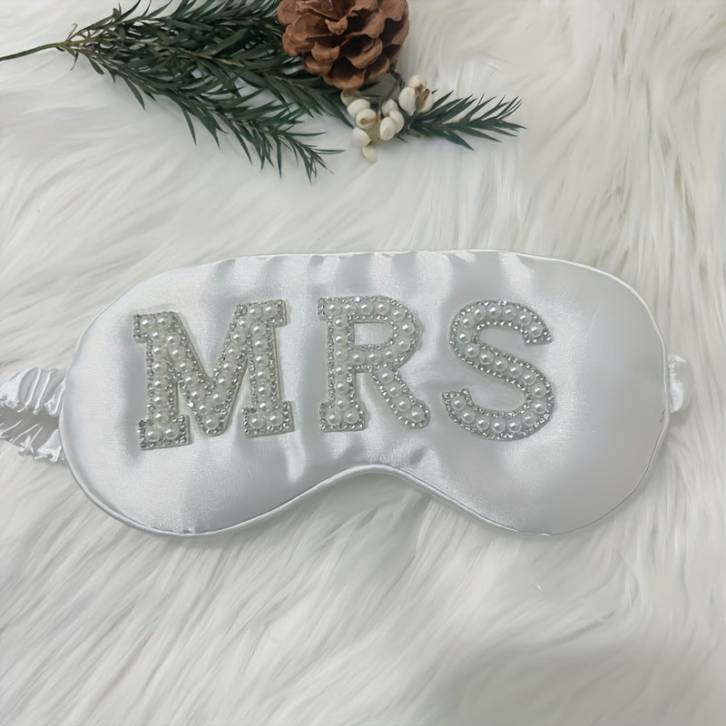 White Satin Rhinestone Eye Mask