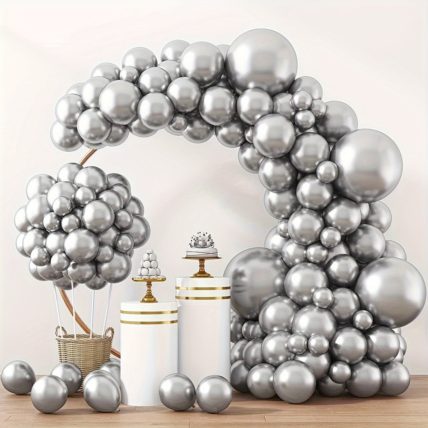 129pcs Metallic Silvery Balloon Arch Kit