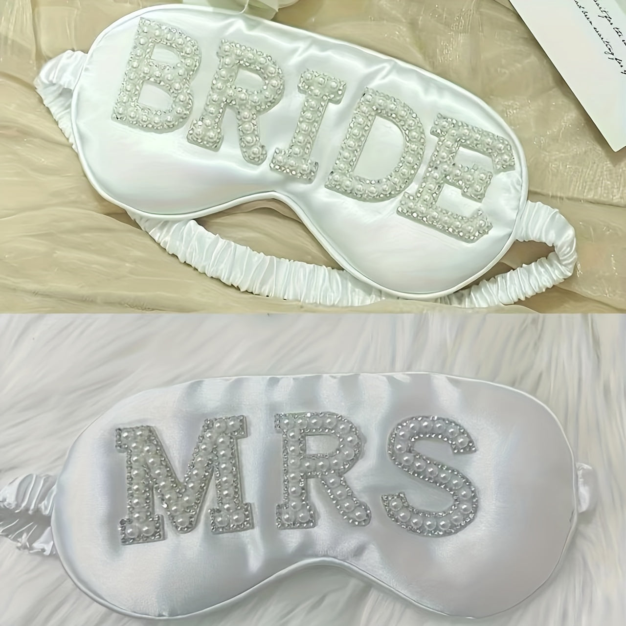 White Satin Rhinestone Eye Mask